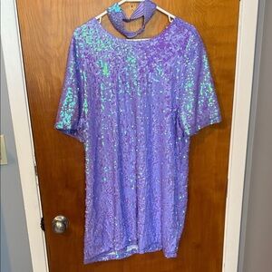 Low back Lavender Sequin Tshirt Dress & Garter (Taylor Swift Midnights Costume)